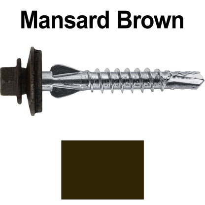 12 X 1-1/2" PFP STAINLESS STEEL Fastener - 1/4" Washer Hex Head - #3 Drill Point Tip -  For Polycarbonite, Fiberglass and PVC sheeting. Colored head.