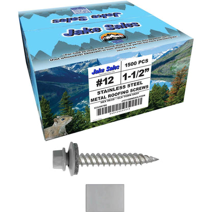 12 x 1-1/2" Stainless Steel Metal Roofing Screw - Hex Washer Head - Self starting/self tapping - EPDM washer. Colored head.