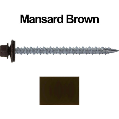 #10 x 2-1/2" Metal ROOFING SCREWS - Hex Washer Head - Self starting/self tapping - EPDM washer. Colored head.