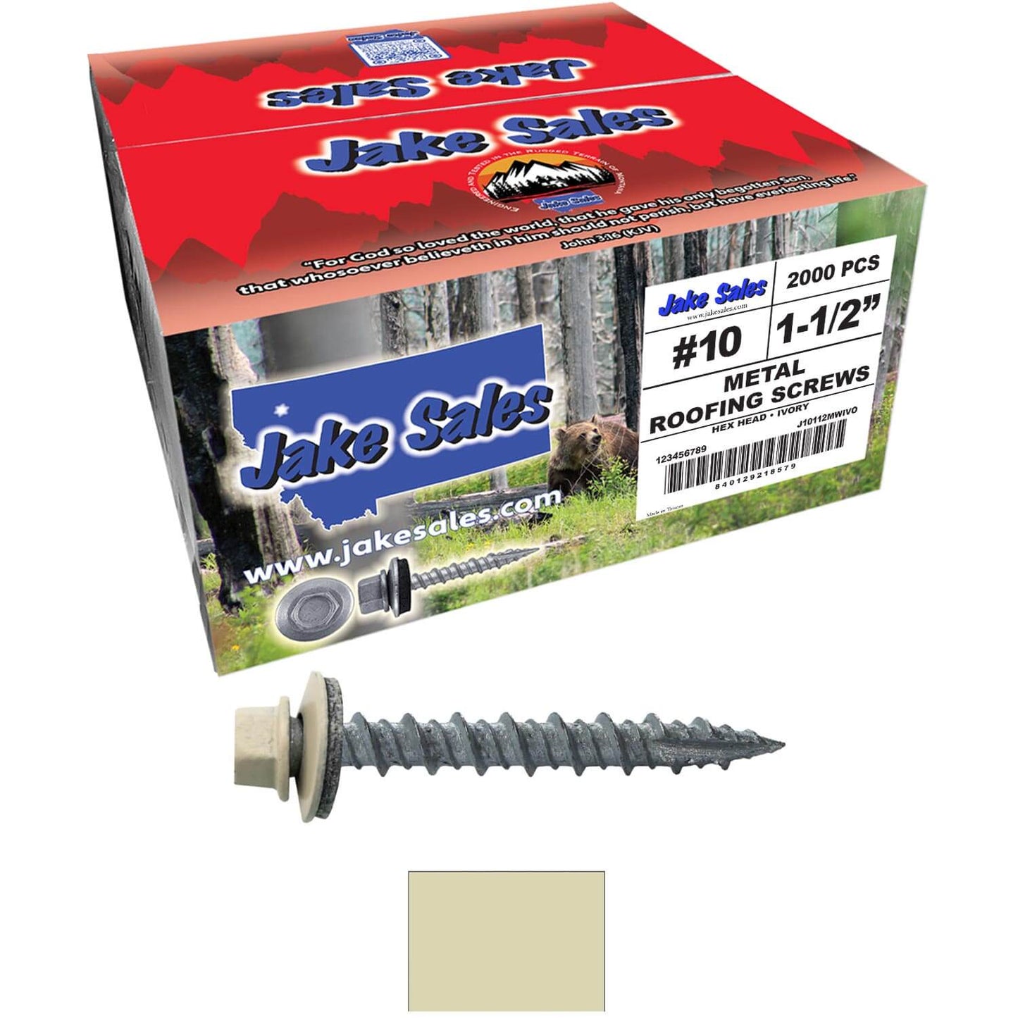 #10 x 1-1/2" Metal ROOFING SCREWS - Hex Washer Head - Self starting/self tapping - EPDM washer. Colored head.