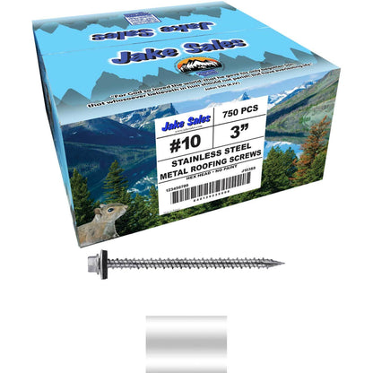 #9 x 3" Stainless Steel Metal Roofing Screws - Hex Washer Head - Self starting/self tapping - EPDM washer. Colored head.