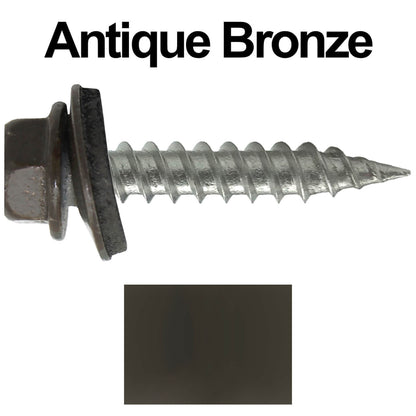 #9 x 1" Stainless Steel Metal Roofing Screws - Hex Washer Head - Self-Piercing (SP) tip metal to wood siding screws. EPDM washer. Colored head.