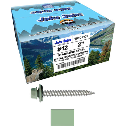 12 x 2"  Stainless Steel Metal Roofing Screw - Hex ReGrip Washer Head - Self starting/self tapping - EPDM washer. Colored head.