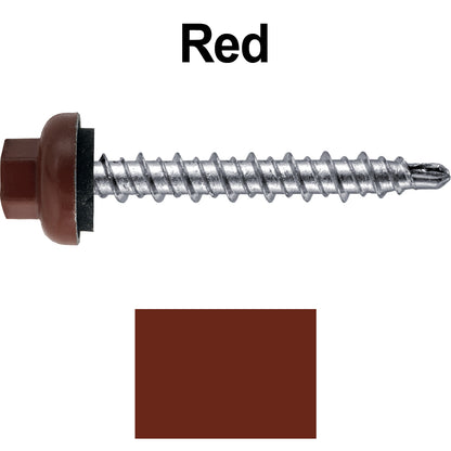 10 X 1-1/2” Zinc Aluminum Cap MINI-DRILLER Roofing Screws HI-LO THREAD Zinc Plated Carbon Steel Shank - EPDM Washer - Colored head