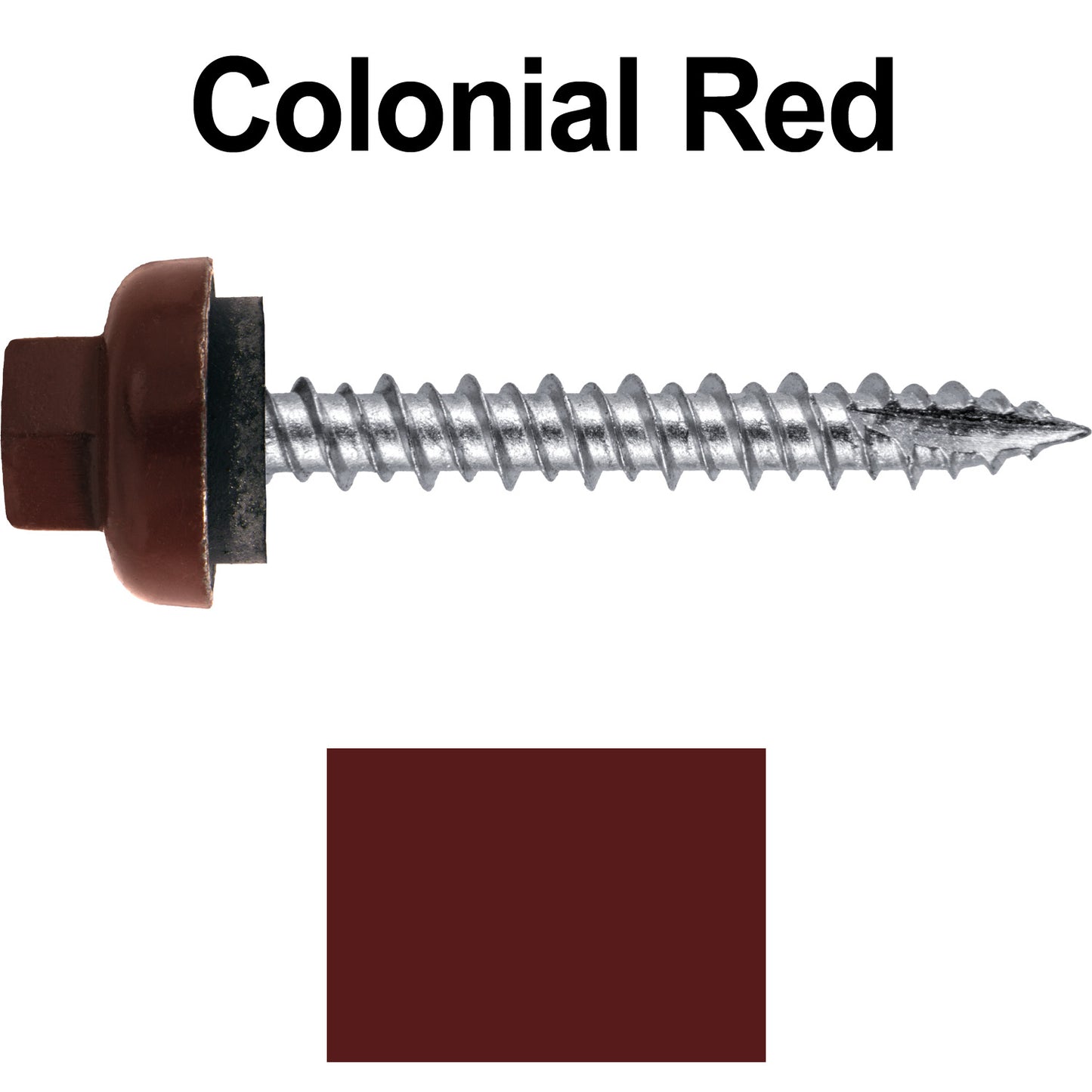 10 X 1-1/2" HI-LO Zinc Aluminum Cap Metal Roofing Screws - Hex Washer Head - Self starting/self tapping - EPDM washer. Colored head.