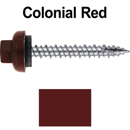 10 X 1-1/2" HI-LO Zinc Aluminum Cap Metal Roofing Screws - Hex Washer Head - Self starting/self tapping - EPDM washer. Colored head.