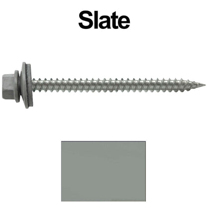 9 x 2-1/2" - Stainless Steel Metal Roofing Screws - Hex Washer Head -  Self starting metal to wood siding screws. EPDM washer. Colored head.
