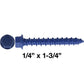 Blue Carbon Steel Hex Head Concrete Anchor Screws. Carbon Steel Hardened - Interior & Exterior Coated Rust and Corrosion Resistant Screws