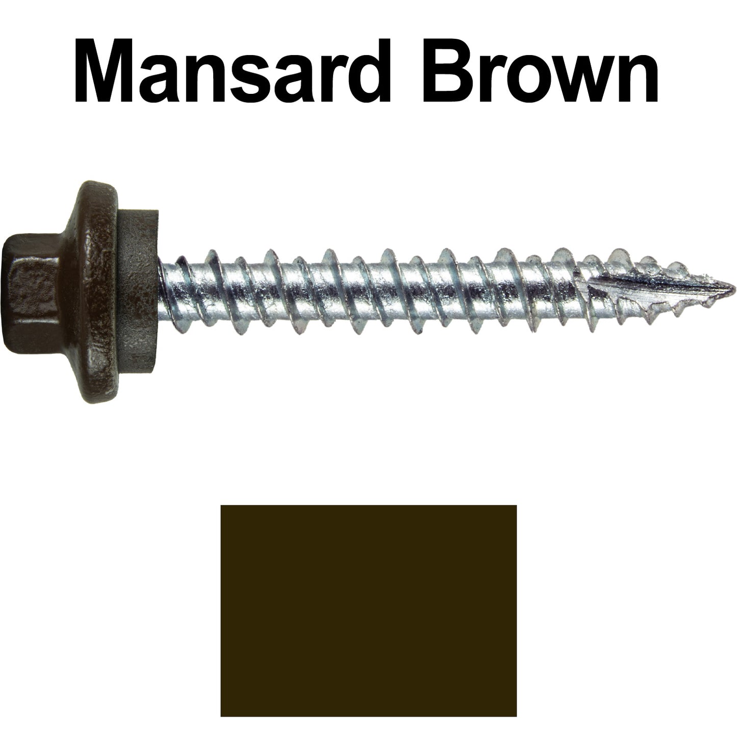 10 x 1-1/2" - STAINLESS HEX / ZINC Sheet Metal Roof Screw. Self starting metal to wood siding screws. EPDM washer. Colored head.