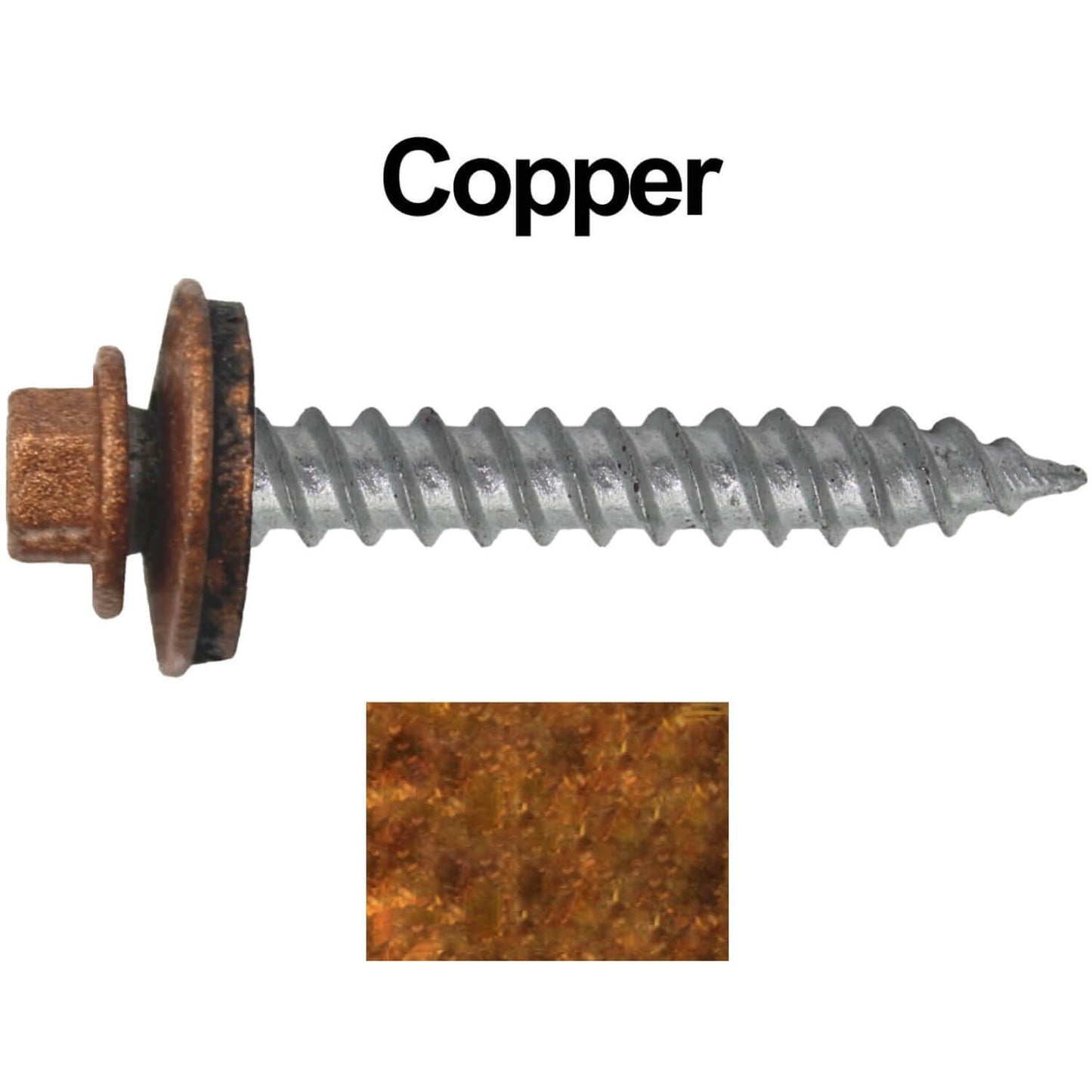 12 x 1-1/2"  Metal ROOFING SCREWS - Hex Washer Head - Self starting/self tapping - EPDM washer. Colored head.