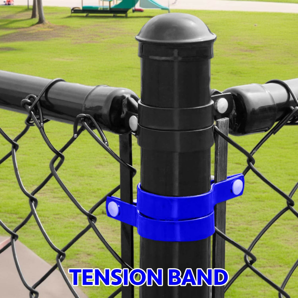 Tension Bands for Chain Link Fence -  BLACK Powder Coated Chain Link Tension Band