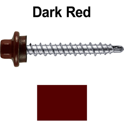 #10 x 1-1/2" Stainless Steel Mini Driller Sheet Metal Roofing Screw - Hex Washer Cap - Self starting metal to wood siding screws - EPDM washer. Colored head.
