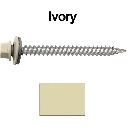 12 x 2-1/2" Stainless Steel Metal Roofing Screw - Hex Washer Head - Self starting/self tapping - EPDM washer. Colored head.