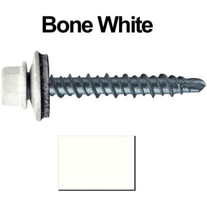 #10 x 1-1/2" Mini Driller Sheet Metal Roofing Screw - Hex Washer Head -  Self starting metal to wood siding screws. EPDM washer. Colored head.