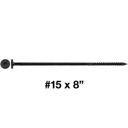 #15 Black Wafer Head Structural Lag Screws. Used for Log Construction, Timber Framing, Laminated Beams and Pole Barns Among Other Uses. T-30 Torx/Star Drive