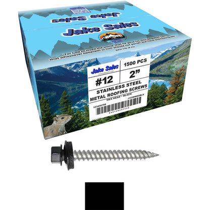 12 x 2"  Stainless Steel Metal Roofing Screw - Hex ReGrip Washer Head - Self starting/self tapping - EPDM washer. Colored head.