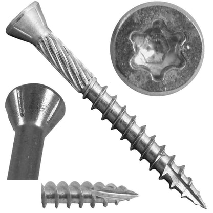 #9 x 1-5/8" Silver Star Stainless Steel TRIM HEAD Screw Torx/Star Head-Stainless Steel TRIM HEAD Wood Screws 300 Series Stainless Steel Torx/Star Drive Screws - (OVERSTOCK)