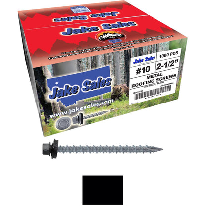 #10 x 2-1/2" Metal ROOFING SCREWS - Hex Washer Head - Self starting/self tapping - EPDM washer. Colored head.