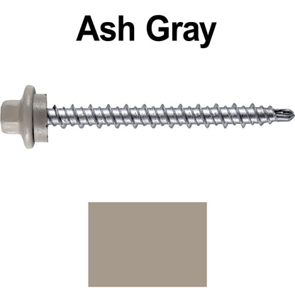 #10 x 2" Stainless Steel Mini Driller Sheet Metal Roofing Screw - Hex Washer Cap - Self starting metal to wood siding screws - EPDM washer. Colored head.