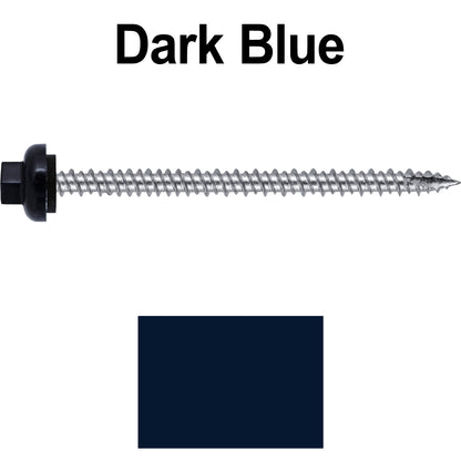10 X 3“ HI-LO Zinc Aluminum Cap Metal Roofing Screws - Hex Washer Head - Self starting/self tapping - EPDM washer. Colored head.
