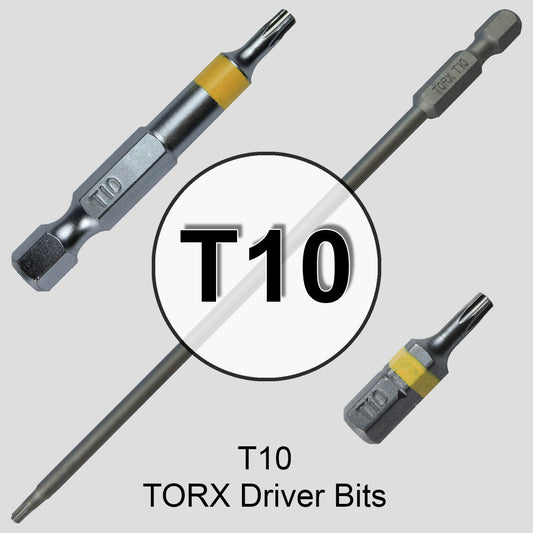 T10 (T-10) Torx/Star Driver Bit - Color Coded Torx/Star Drive Bit for Screws and Fasteners Requiring T10 (T-10) Size Bits