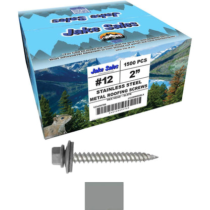 12 x 2"  Stainless Steel Metal Roofing Screw - Hex ReGrip Washer Head - Self starting/self tapping - EPDM washer. Colored head.