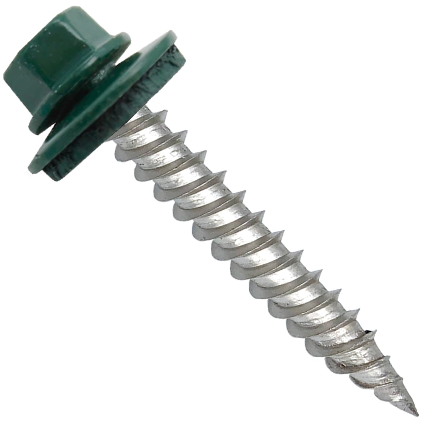 12 x 1-1/2" Stainless Steel Metal Roofing Screw: Hex ReGrip Sheet Metal Roof Screw. Sharp Point metal to wood siding screws. 5/8" EPDM washer. Product comes in 250 Count Bags  - Some Colors Special Order Only