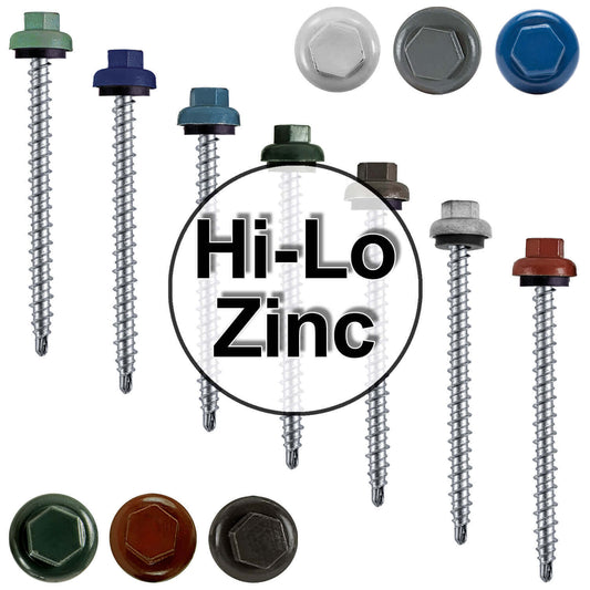 10 X 2-1/2" Zinc Aluminum Cap MINI-DRILLER Roofing Screws HI-LO THREAD Zinc Plated Carbon Steel Shank - EPDM Washer - Colored head