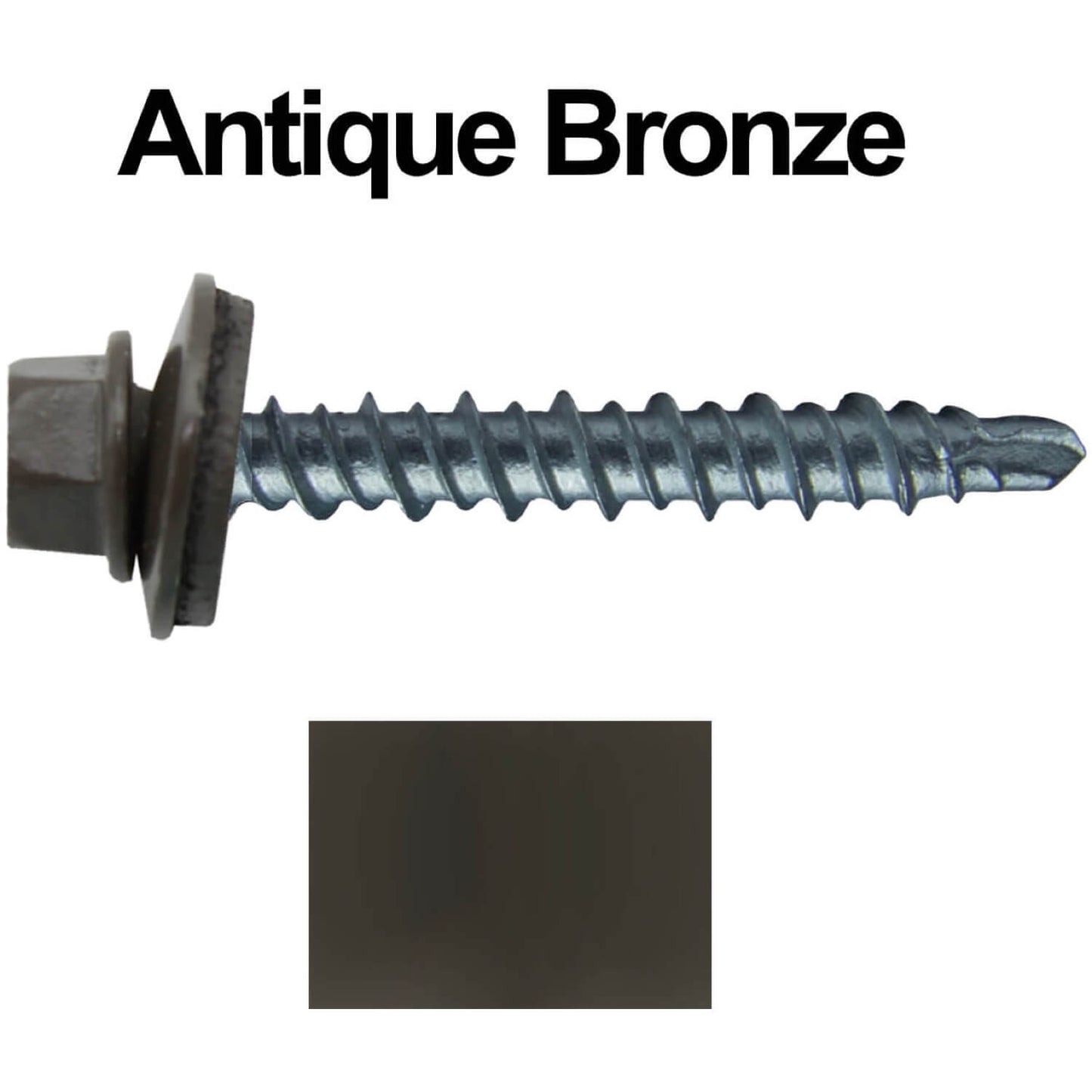 #10 x 1-1/2" Mini Driller Sheet Metal Roofing Screw - Hex Washer Head -  Self starting metal to wood siding screws. EPDM washer. Colored head.