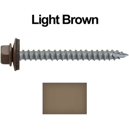 #14  x 2-1/2" Metal ROOFING SCREWS - Hex Washer Head - Self starting/self tapping - EPDM washer. Colored head.
