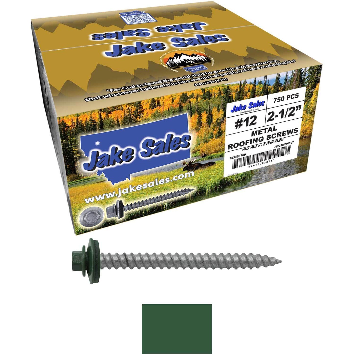 #12 x 2-1/2" RE-GRIP METAL ROOFING SCREWS - Hex Washer Head - Self starting/self tapping - EPDM washer. Colored head.