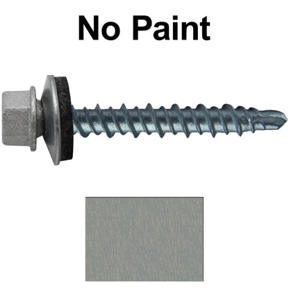 #10 x 1-1/2" Mini Driller Sheet Metal Roofing Screw - Hex Washer Head -  Self starting metal to wood siding screws. EPDM washer. Colored head.
