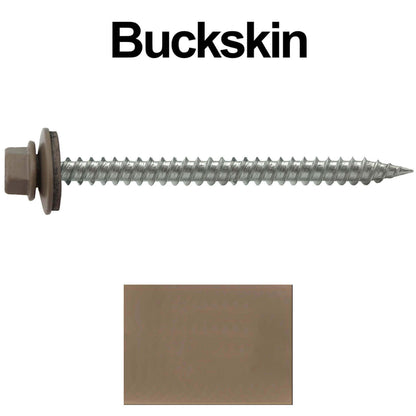 9 x 2-1/2" - Stainless Steel Metal Roofing Screws - Hex Washer Head -  Self starting metal to wood siding screws. EPDM washer. Colored head.
