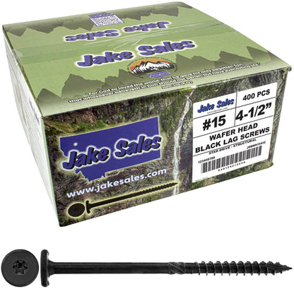 #15 Black Wafer Head Structural Lag Screws. Used for Log Construction, Timber Framing, Laminated Beams and Pole Barns Among Other Uses. T-30 Torx/Star Drive