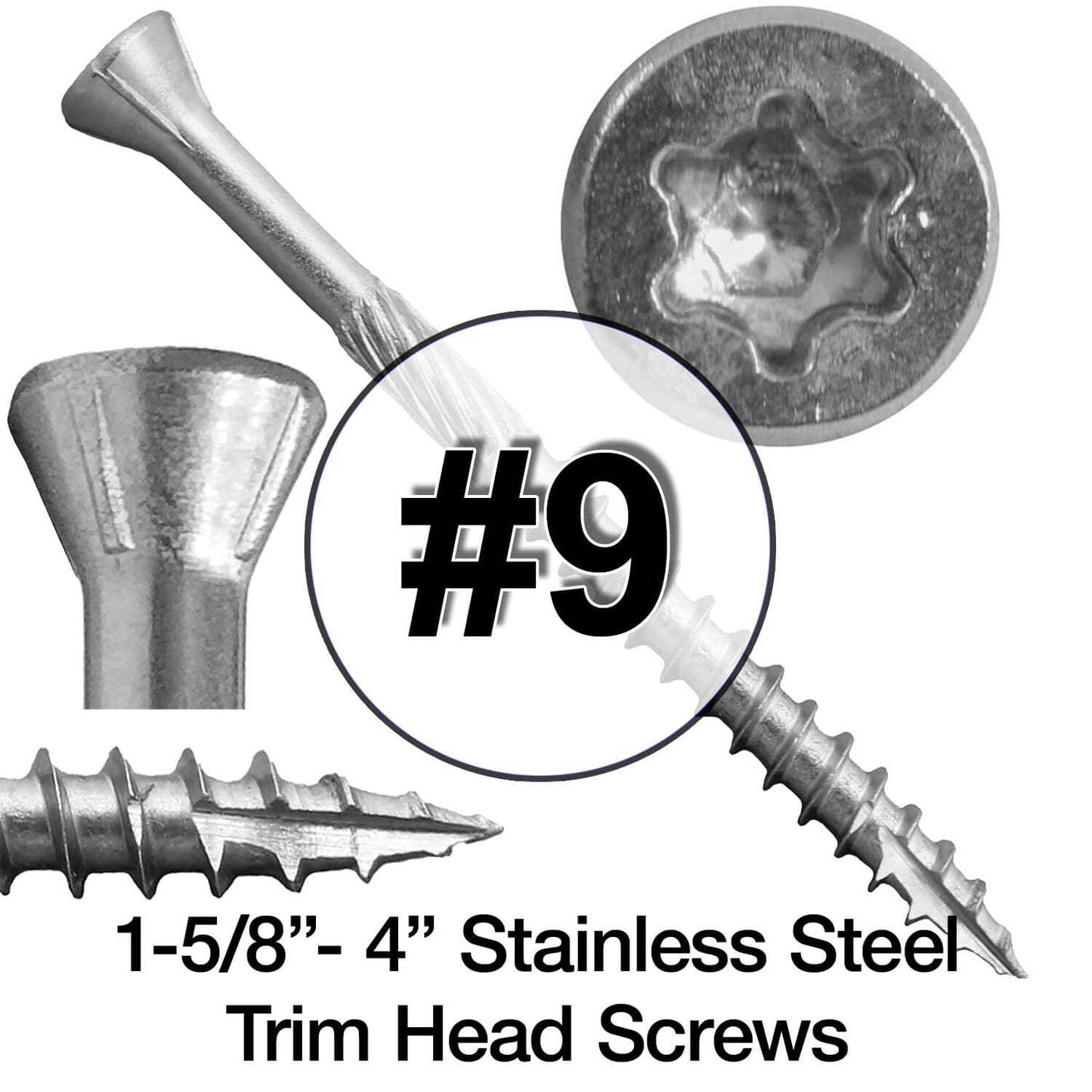 #9 Silver Star Stainless Steel TRIM HEAD Screw Torx/Star Head  - Stainless Steel TRIM HEAD Wood Screws