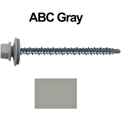 #10 x 3" Mini Driller Sheet Metal Roofing Screw - Hex Washer Head -  Self starting metal to wood siding screws. EPDM washer. Colored head.