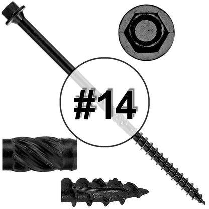 #14 Heavy-Duty Black Timber, Log & Structural Wood Screws - Exterior Coated - Use for Fastening Ledger Boards, Large Timbers, Logs and more.