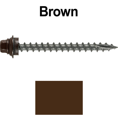 12 X 2-1/2" Metal Roofing Screws For OSB and Plywood - Galvanized Metal to Wood Type 17 Tip - 1/4" Hex Head - Assembled EPDM Washer