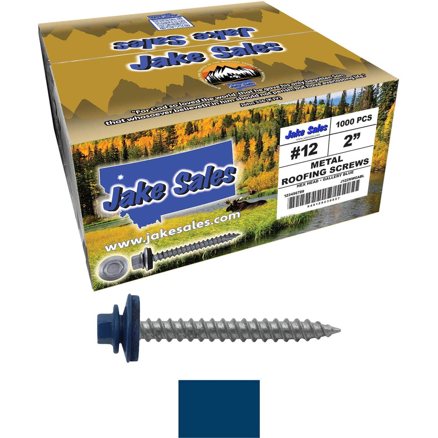 #12 x 2" RE-GRIP METAL ROOFING SCREWS - Hex Washer Head - Self starting/self tapping - EPDM washer. Colored head.