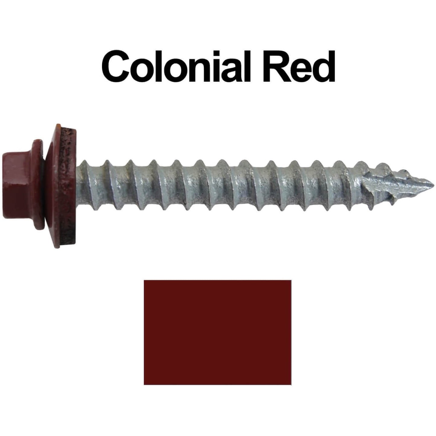 #14 x 2" Metal ROOFING SCREWS - Hex Washer Head - Self starting/self tapping - EPDM washer. Colored head.