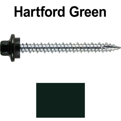 10 x 2” - STAINLESS HEX / ZINC Sheet Metal Roof Screw. Self starting metal to wood siding screws. EPDM washer. Colored head.