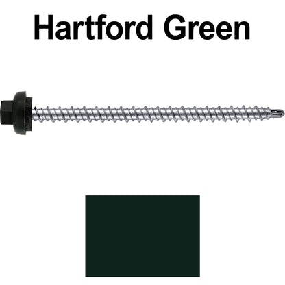 10 X 3" Zinc Aluminum Cap MINI-DRILLER Roofing Screws HI-LO THREAD Zinc Plated Carbon Steel Shank - EPDM Washer - Colored head