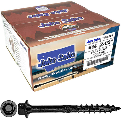 #14 Heavy-Duty Black Timber, Log & Structural Wood Screws - Exterior Coated - Use for Fastening Ledger Boards, Large Timbers, Logs and more.
