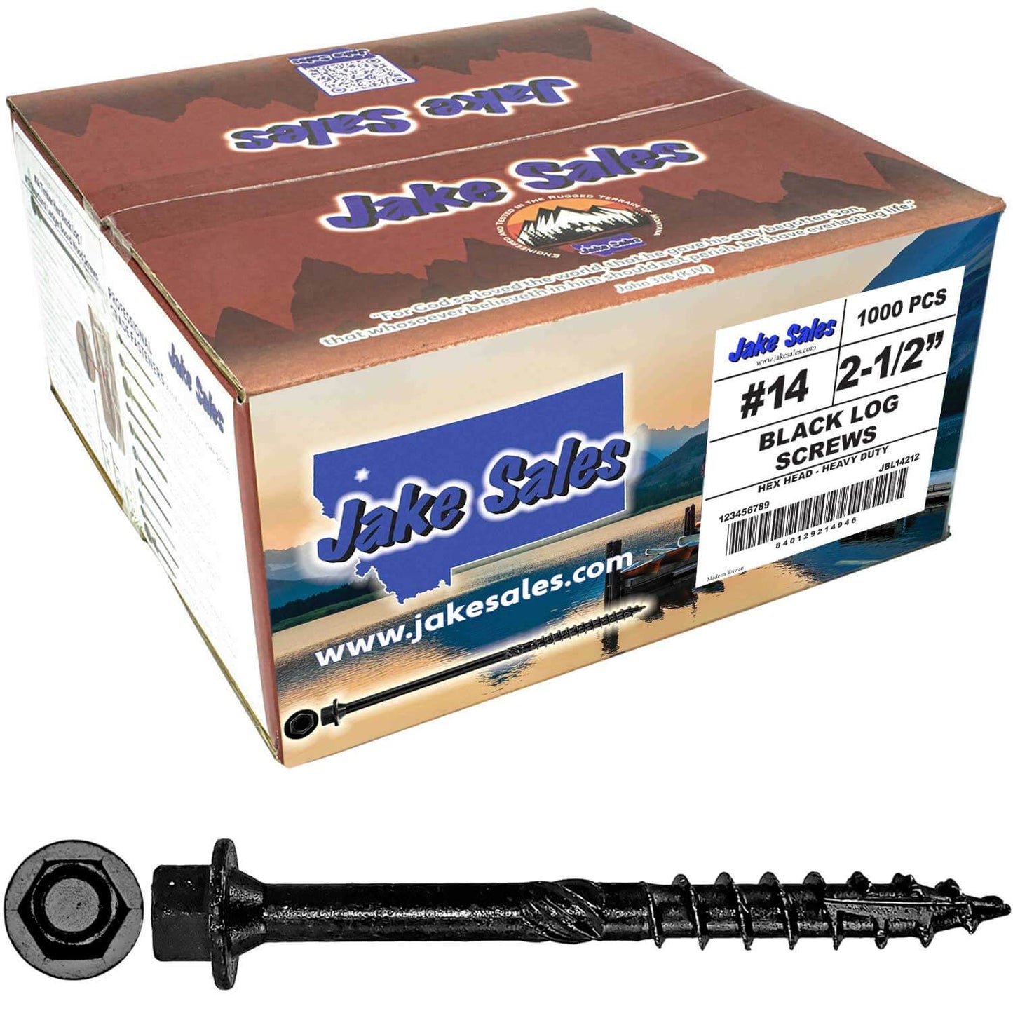 #14 Heavy-Duty Black Timber, Log & Structural Wood Screws - Exterior Coated - Use for Fastening Ledger Boards, Large Timbers, Logs and more.