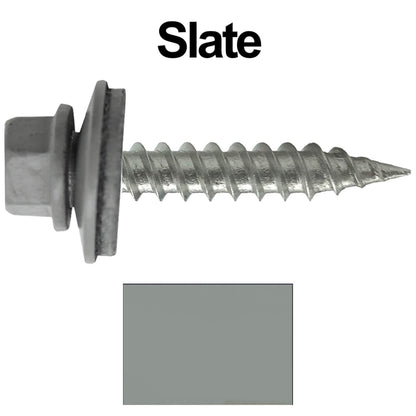 #9 x 1" Stainless Steel Metal Roofing Screws - Hex Washer Head - Self-Piercing (SP) tip metal to wood siding screws. EPDM washer. Colored head.