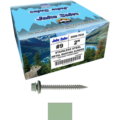 #9 x 2" Stainless Steel Metal Roofing Screws - Hex Washer Head - Self-Piercing (SP) tip metal to wood. EPDM washer. Colored head.
