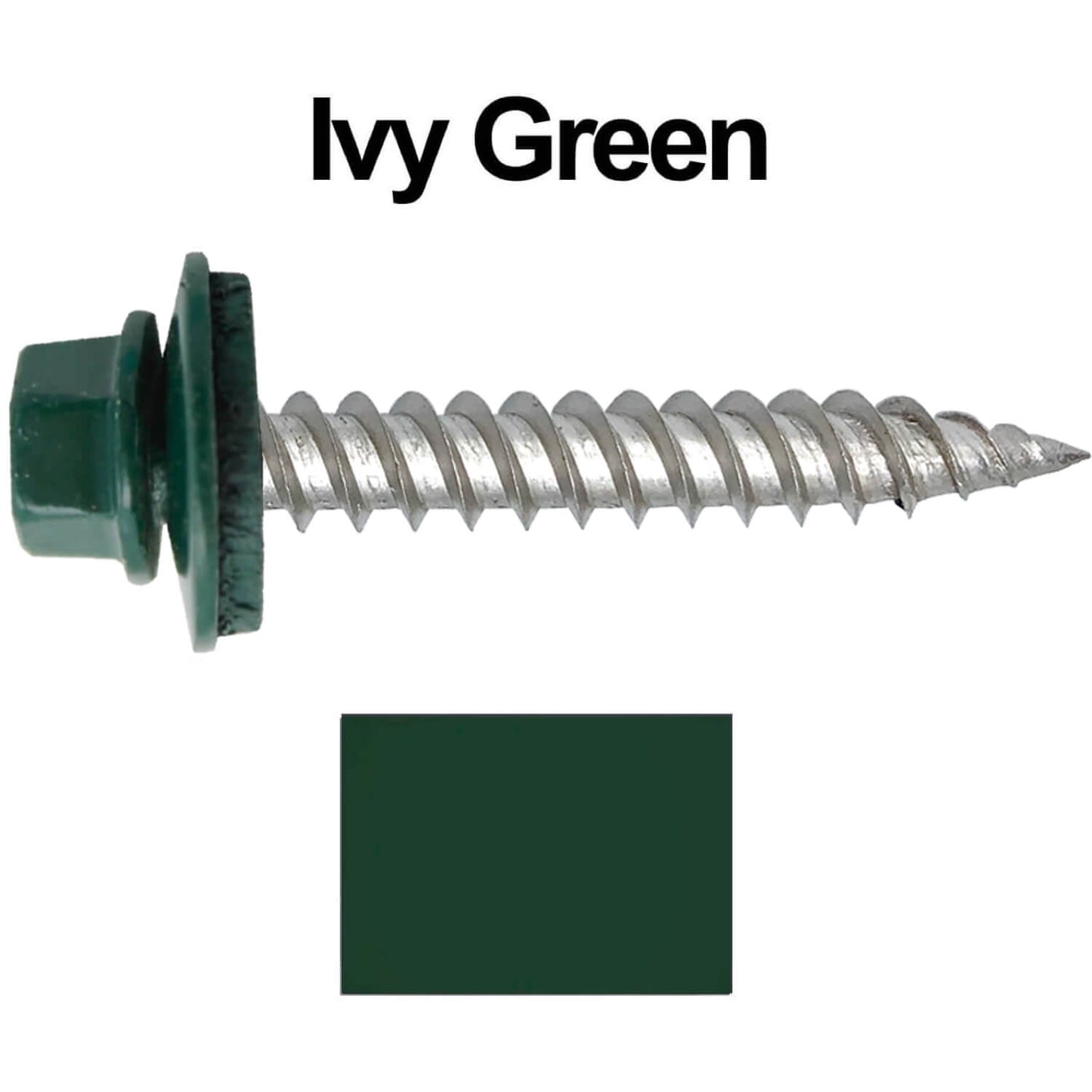 12 x 1-1/2" Stainless Steel Metal Roofing Screw - Hex Washer Head - Self starting/self tapping - EPDM washer. Colored head.