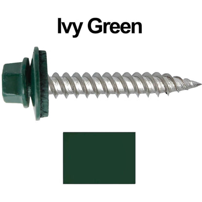 12 x 1-1/2" Stainless Steel Metal Roofing Screw - Hex Washer Head - Self starting/self tapping - EPDM washer. Colored head.