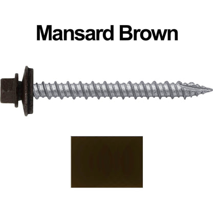 #10 x 2" Metal ROOFING SCREWS - Hex Washer Head - Self starting/self tapping - EPDM washer. Colored head.