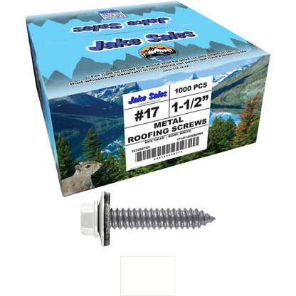 17 x 1-1/2 Metal Roofing Screws - Metal Panel to Metal Purlins and Recovery Screws - Hex Washer Head - EPDM washer.